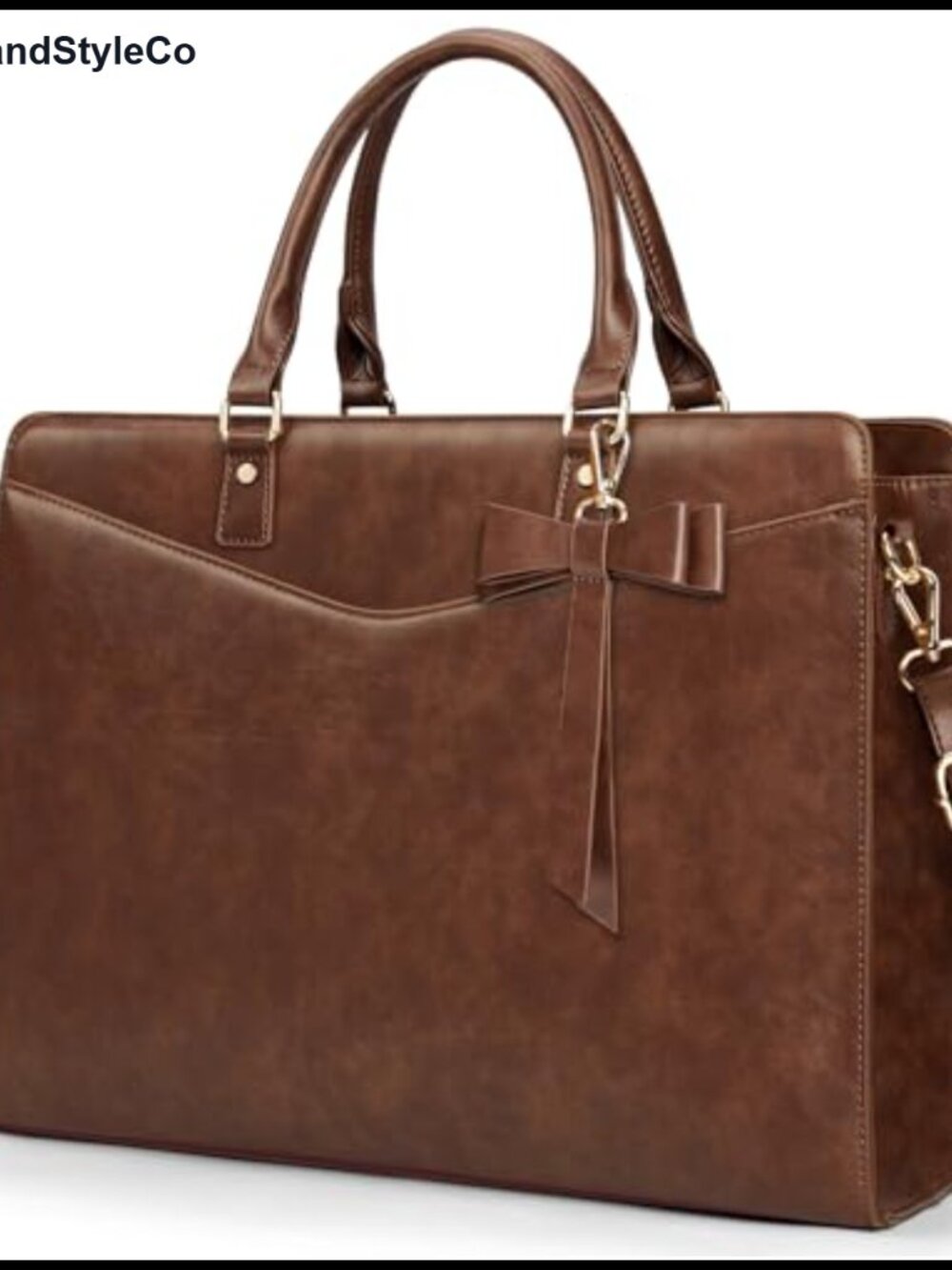 PU Leather Laptop Tote Bag for Women with Shoulder Strap 15.6 Inch Multi-Pocket